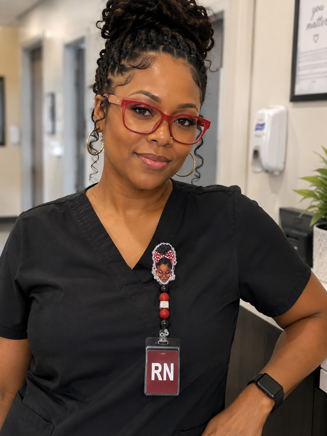 ❤️🖤 Red Glasses Queen Beaded Badge Reel