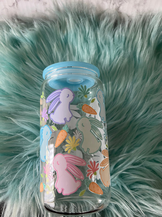Easter Bunny Blue Glass Tumbler