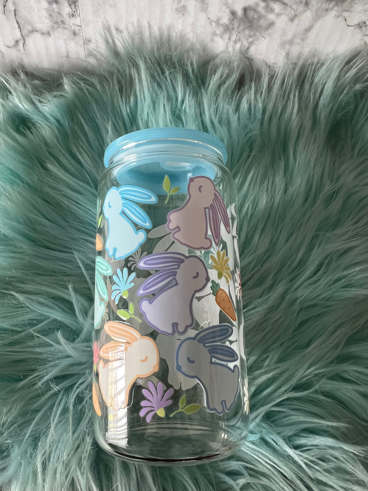 Easter Bunny Blue Glass Tumbler