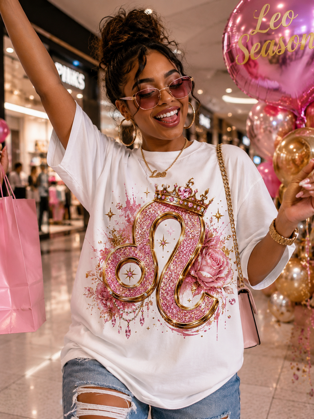 Leo Queen – Luxe Glitter Zodiac Graphic Tee