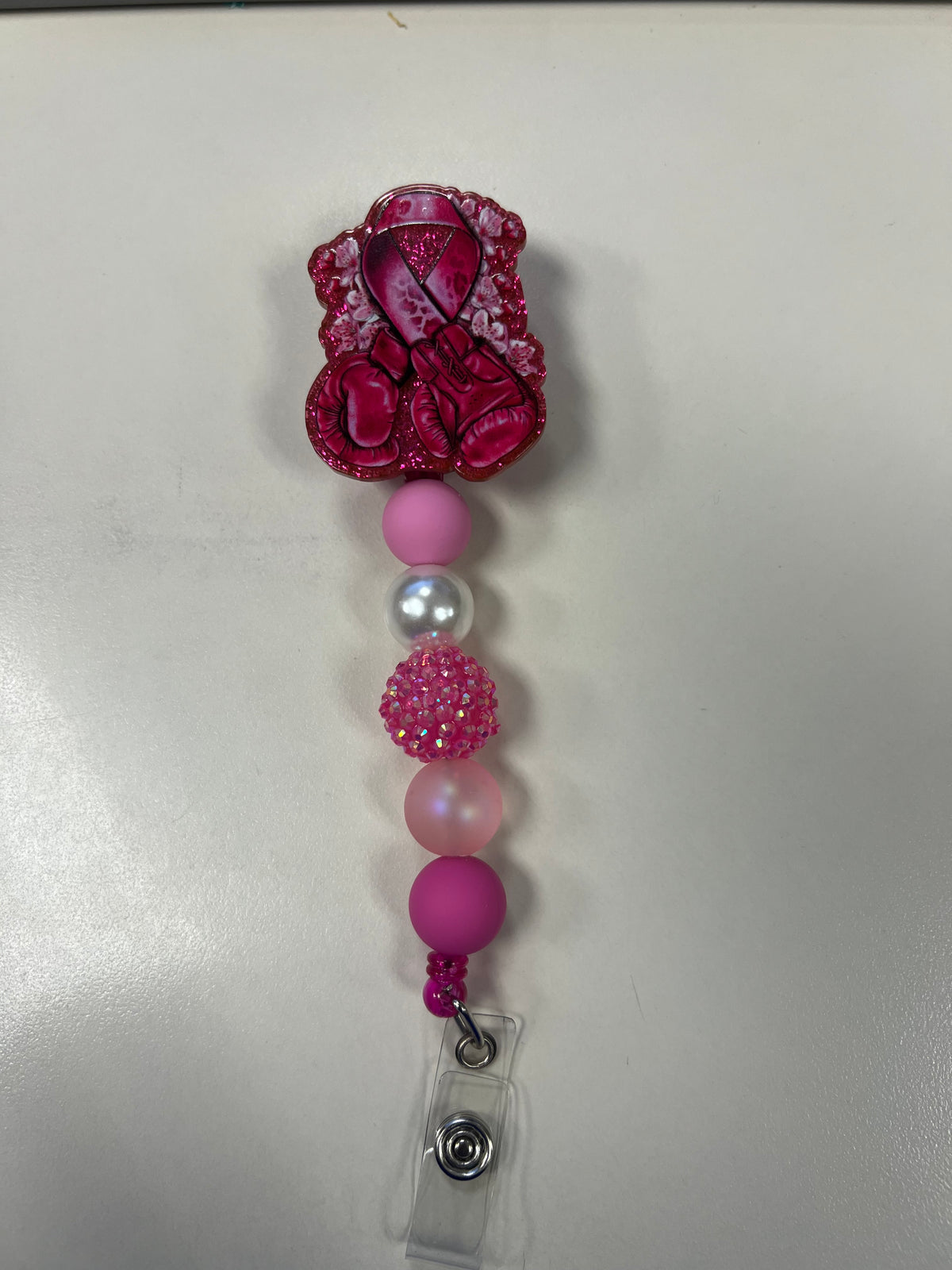 💗 Fight Like a Girl – Breast Cancer Awareness Beaded Badge Reel
