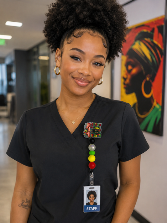❤️💛💚 Steppin’ Into Juneteenth Beaded Badge Reel